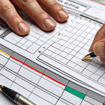 A person creating a household income and expense ledger to track their spending habits and identify areas for potential savings.