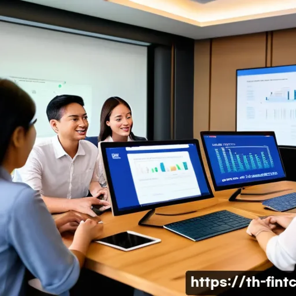 금융 관련 웹세미나 참여하기 - A modern online financial seminar scene set in Thailand, showing a diverse group of Thai adults atte...