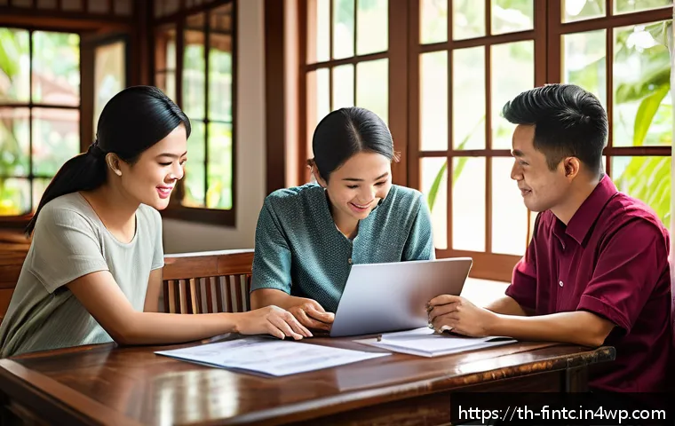 비상금 마련의 중요성 - A detailed scene of a Thai family sitting around a wooden table in a cozy home environment, discussi...